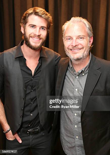 Actor Liam Hemsworth and director Francis Lawrence attend the Lionsgate CinemaCon Press Conference Invitational : An Exclusive Product Presentation...