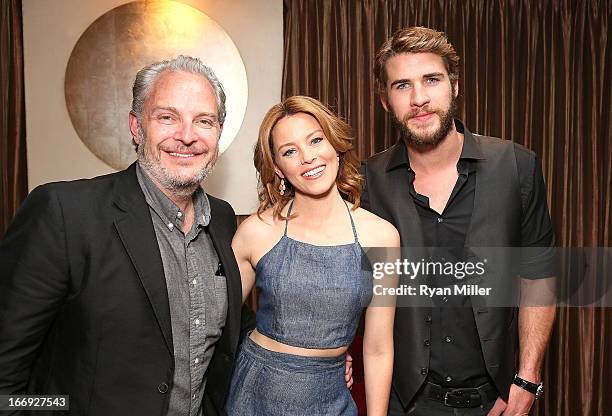 Director Francis Lawrence and actors Elizabeth Banks and Liam Hemsworth attend the Lionsgate CinemaCon Press Conference Invitational : An Exclusive...