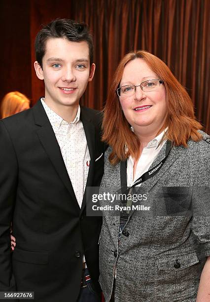 Actor Asa Butterfield poses with guests prior to the Lionsgate CinemaCon Press Conference Invitational : An Exclusive Product Presentation...