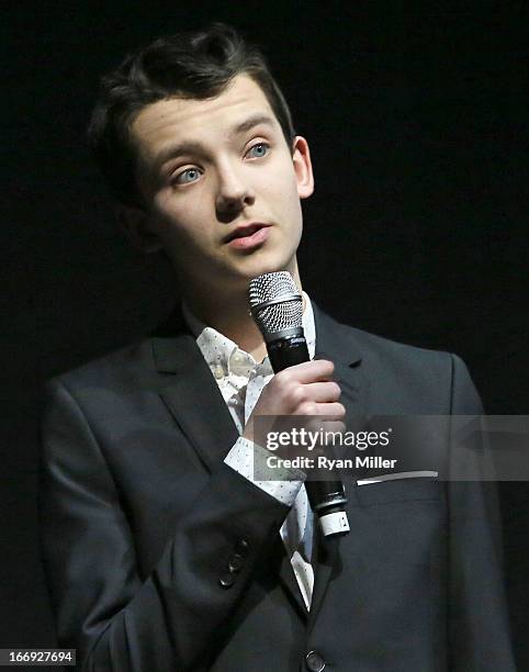 Actor Asa Butterfield speaks onstage during the Lionsgate CinemaCon Press Conference Invitational : An Exclusive Product Presentation Highlighting...