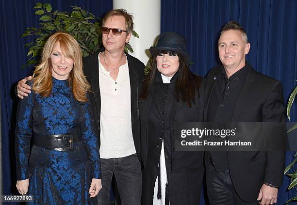 Inductee Nancy Wilson of Heart, musician Jerry Cantrell of Alice in Chains, inductee Ann Wilson of Heart, and musician Mike McCready of Pearl Jam...