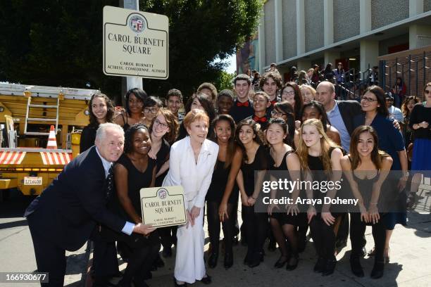 Tom LaBonge and Carol Burnett attend the Carol Burnett Square naming ceremony and plaque unveiling on April 18, 2013 in Los Angeles, California.