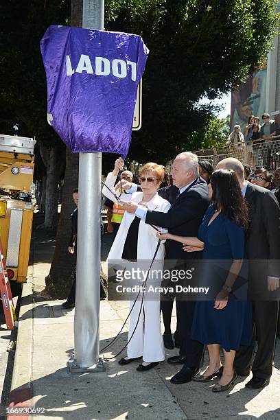 Carol Burnett and Tom LaBonge attend the Carol Burnett Square naming ceremony and plaque unveiling on April 18, 2013 in Los Angeles, California.