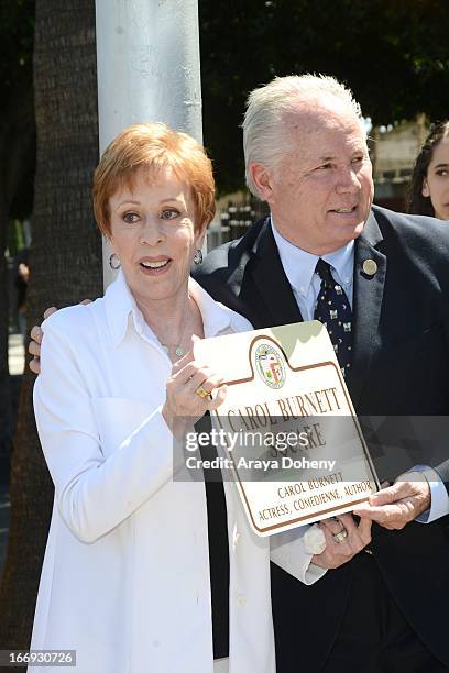 Carol Burnett and Tom LaBonge attend the Carol Burnett Square naming ceremony and plaque unveiling on April 18, 2013 in Los Angeles, California.