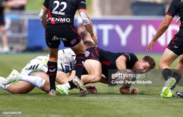 Alex Lewington of Saracens in action during the Premiership Rugby Cup match between Saracens Men and Gloucester Rugby at the StoneX Stadium on...