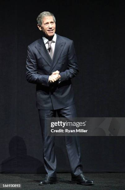 Chief Executive Officer of Lions Gate Entertainment, Jon Feltheimer speaks during a Lionsgate Motion Picture Group presentation at the Lionsgate...