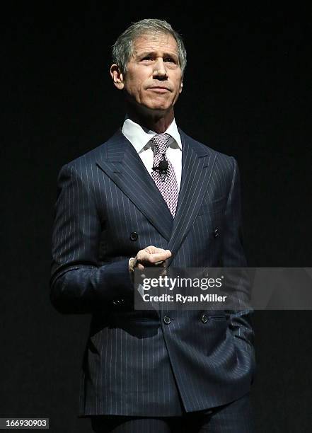 Chief Executive Officer of Lions Gate Entertainment, Jon Feltheimer speaks during a Lionsgate Motion Picture Group presentation at the Lionsgate...
