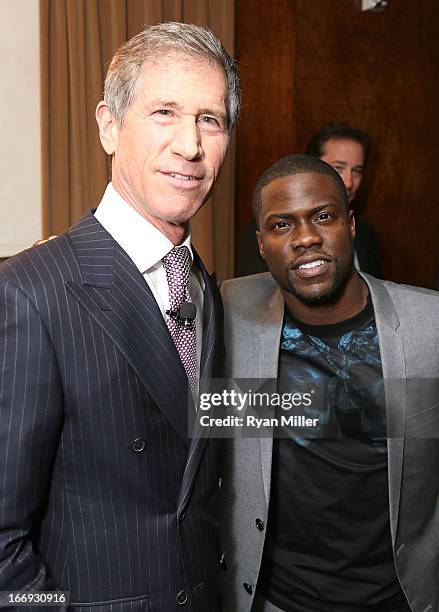 Chief Executive Officer of Lions Gate Entertainment, Jon Feltheimer and actor Kevin Hart attend the Lionsgate CinemaCon Press Conference Invitational...