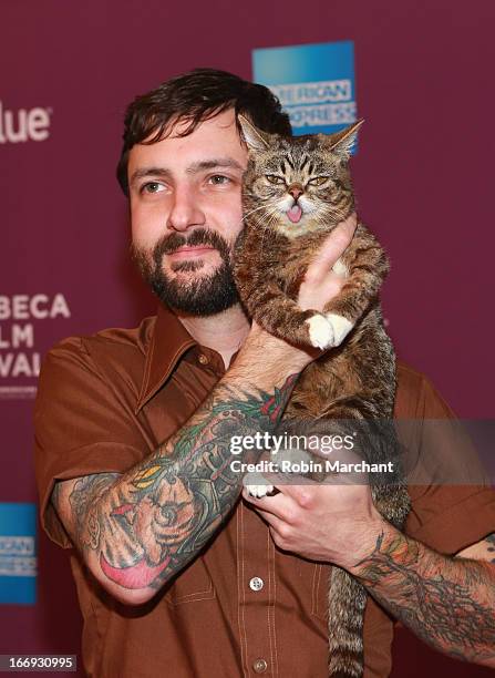 Lil Bubs owner Mike Bridavsky and celebrity internet cat Lil Bub attend the "Lil Bub & Friendz" world premiere during the 2013 Tribeca Film Festival...