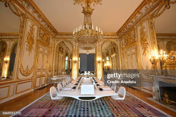 French cabinet meeting room of the Presidential Elysee Palace open for the public on the occasion of the 'European Heritage Days' in Paris France on...