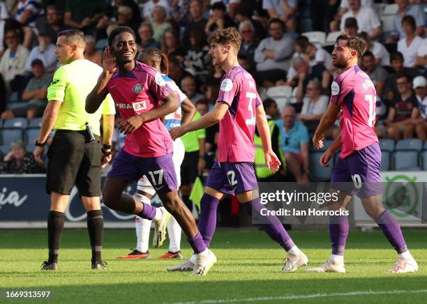 Abdullah Ba of Sunderland celebrates after he scores the third goal for his team during the Sky Bet Championship match between Queens Park Rangers...