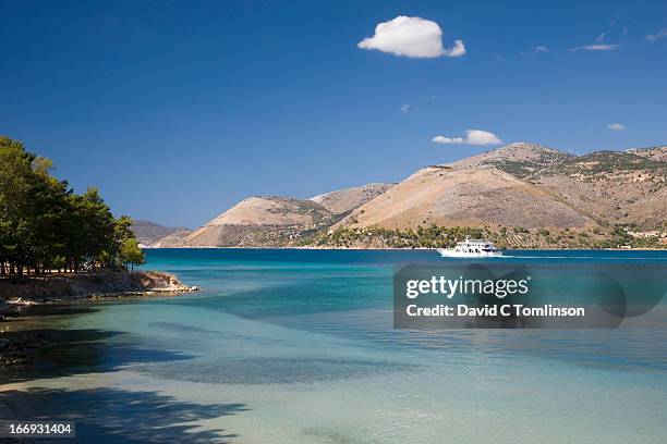 view across the bay, argostoli, kefalonia, greece - kefalonia fotografías e imágenes de stock