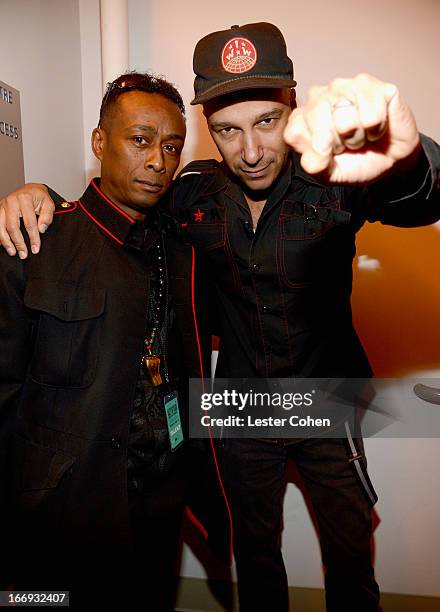 Inductee Professor Griff of Public Enemy and musician Tom Morello attend the 28th Annual Rock and Roll Hall of Fame Induction Ceremony at Nokia...
