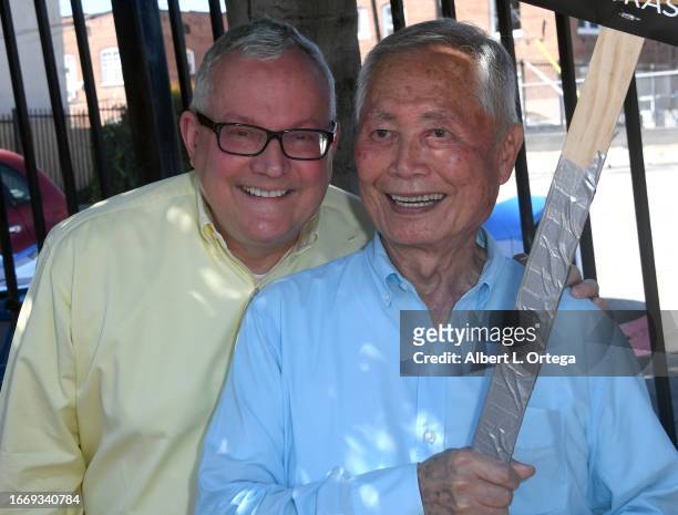 Brad Altman and George Takei join the United We Trek picket line outside Paramount Studios on September 08, 2023 in Los Angeles, California. Members...