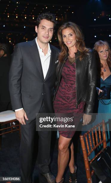 Musician John Mayer and model Cindy Crawford attend the 28th Annual Rock and Roll Hall of Fame Induction Ceremony at Nokia Theatre L.A. Live on April...