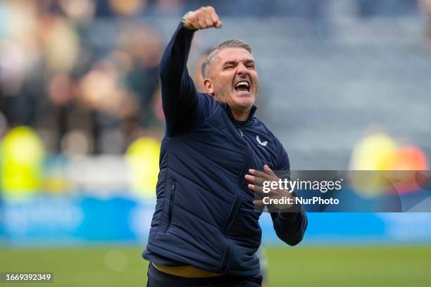 Preston manager Ryan Lowe celebrate the win during the Sky Bet Championship match between Preston North End and Plymouth Argyle at Deepdale, Preston...