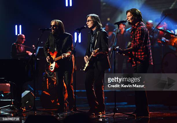 Singers Tom Petty, Jackson Browne and John Fogerty perform at the 28th Annual Rock and Roll Hall of Fame Induction Ceremony at Nokia Theatre L.A....