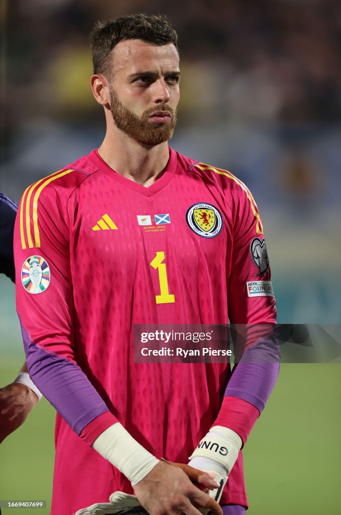 Angus Gunn of Scotland looks on during the UEFA EURO 2025 European