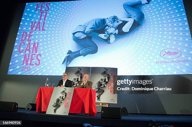 Thierry Frémaux and Gilles Jacob attends the 66th Cannes Film Festival Official Selection Presentation - Press Conference at Cinema UGC Normandie on...