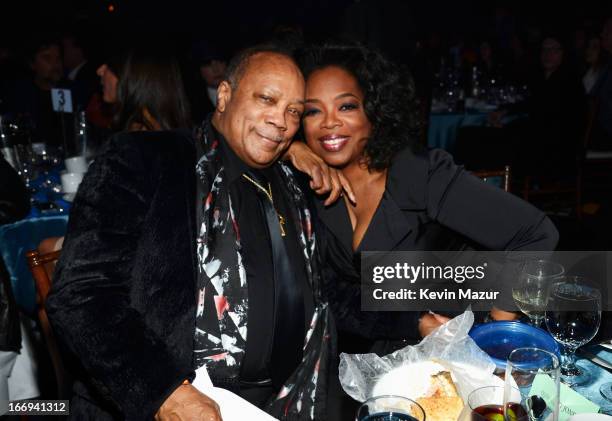 Inductee Quincy Jones and Oprah Winfrey perform onstage during the 28th Annual Rock and Roll Hall of Fame Induction Ceremony at Nokia Theatre L.A....