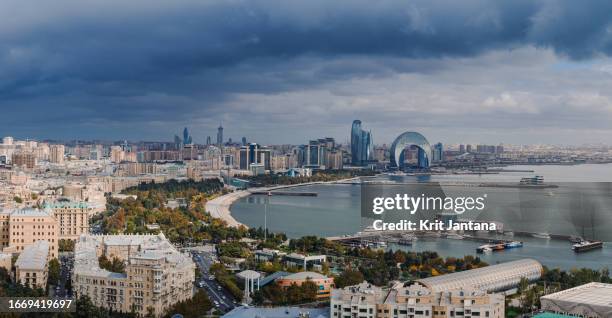 city skyline of baku, azerbaijan - caspian sea city stock pictures, royalty-free photos & images