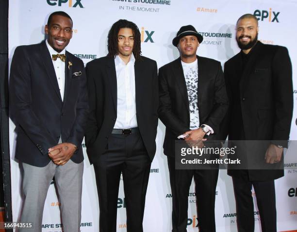 New York Knicks players Amar'e Stoudemire, Chris Copeland, Carmelo Anthony and Tyson Chandler attend the "Amar'e Stoudemire: In The Moment" New York...