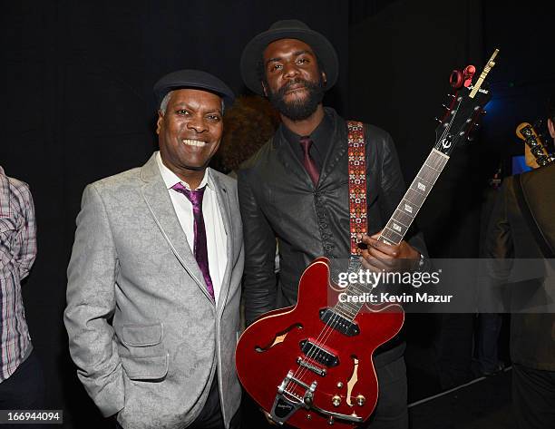 Musicians Booker T. Jones and Gary Clark, Jr. Attend the 28th Annual Rock and Roll Hall of Fame Induction Ceremony at Nokia Theatre L.A. Live on...