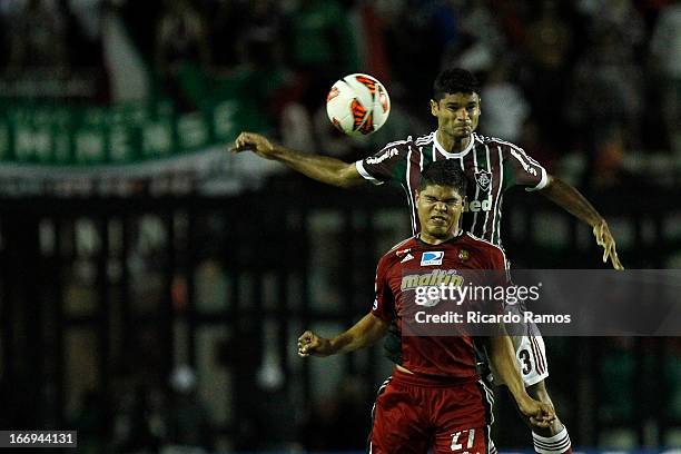 Gum of Fluminense fights for the ball with Ever Farias of Caracas during the match between Fluminense and Caracas as part of Copa Bridgestone...