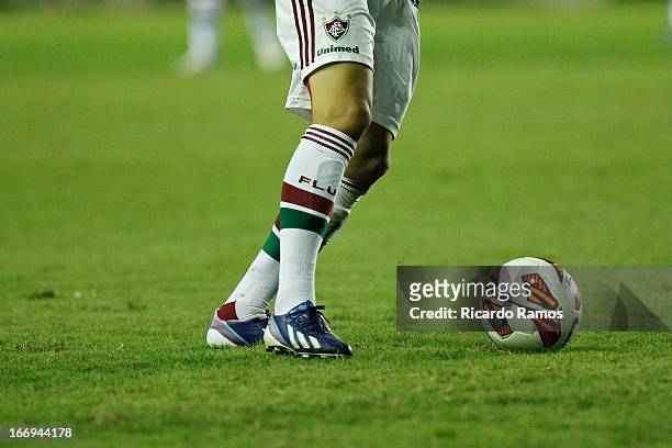 Player of Fluminense fights for the ball during the match between Fluminense and Caracas as part of Copa Bridgestone Libertadores 2013 at São...