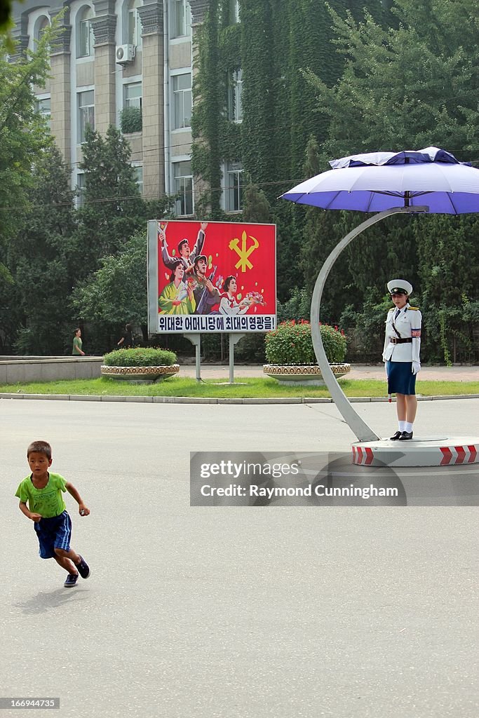 Pyongyang Traffic Girl Doing her job