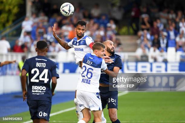 Jubal ROCHA MENDES JUNIOR - 26 Paul JOLY - 10 Khalid BOUTAIB during the Ligue 2 BKT match between Association de la Jeunesse Auxerroise and Pau...
