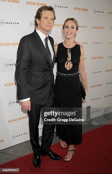 Actors Colin Firth and Emily Blunt arrive at the Los Angeles premiere of "Arthur Newman" at ArcLight Hollywood on April 18, 2013 in Hollywood,...