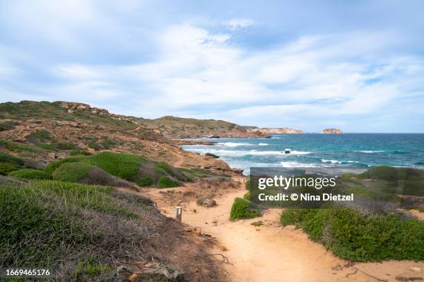 coastal trail, north coast, minorca - buch icon stock pictures, royalty-free photos & images