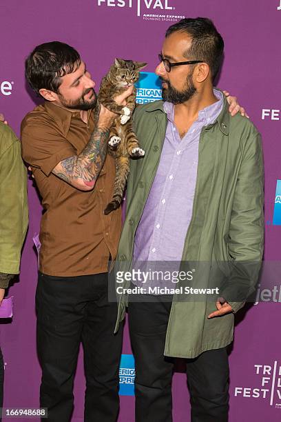 Bubs owner Mike Bridavsky, celebrity internet cat Lil Bub co-founder of VICE Suroosh Alvi attends the screening of "Lil Bub & Friendz" during the...