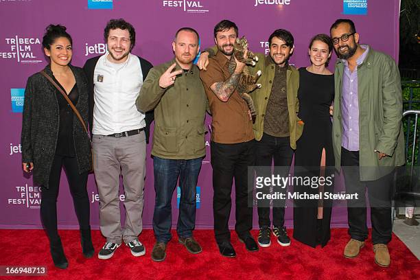 Devin Yuceil, Andy Capper, Mike Bridavsky, Lil Bub, Danilo Parra, Juliette Eisner and Suroosh Alvi attend the screening of "Lil Bub & Friendz" during...