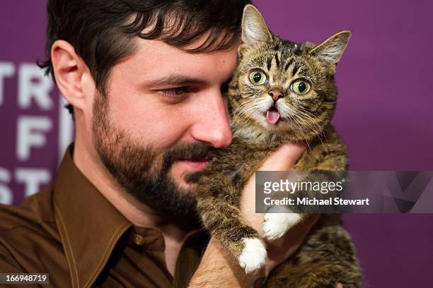 Bubs owner Mike Bridavsky and celebrity internet cat Lil Bub attends the screening of "Lil Bub & Friendz" during the 2013 Tribeca Film Festival at...