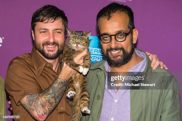 Bubs owner Mike Bridavsky, celebrity internet cat Lil Bub co-founder of VICE Suroosh Alvi attends the screening of "Lil Bub & Friendz" during the...