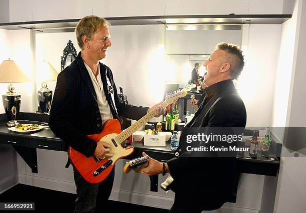 Musicians Jerry Cantrell and Mike McCready attend the 28th Annual Rock and Roll Hall of Fame Induction Ceremony at Nokia Theatre L.A. Live on April...