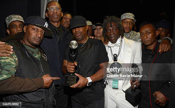 Producer Hank Shockley , inductee Chuck D , inductee Flavor Flav and inductee Professor Griff attend the 28th Annual Rock and Roll Hall of Fame...