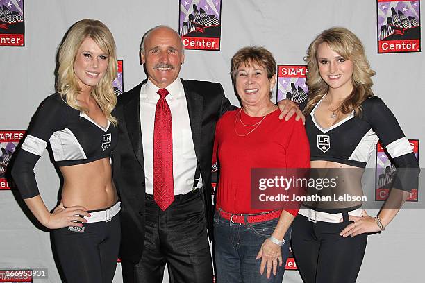 Daryl Evans and The LA Kings Ice Crew pose with guest at the LA Kings Chalk Talk & Game Experience at Staples Center on April 18, 2013 in Los...