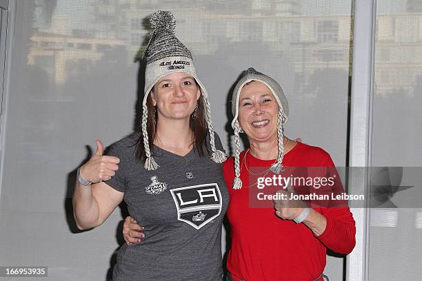 Kings fans attend the LA Kings Chalk Talk & Game Experience at Staples Center on April 18, 2013 in Los Angeles, California.