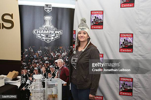 Kings fans attend the LA Kings Chalk Talk & Game Experience at Staples Center on April 18, 2013 in Los Angeles, California.