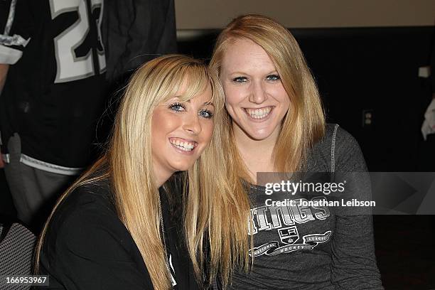 Kings fans attend the LA Kings Chalk Talk & Game Experience at Staples Center on April 18, 2013 in Los Angeles, California.