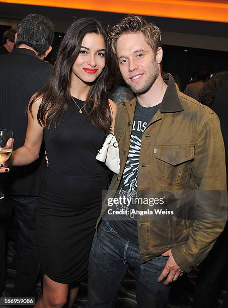 Actors Stephanie Fantauzzi and Shaun Sipos attend the US launch of 'Planet Ocean' presented by Omega Watches at Pacific Design Center on April 18,...