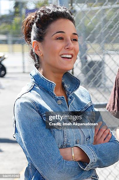 Actress Emmanuelle Chriqui attends the Environmental Media Association's celebration of Earth Day at Cochran Middle School on April 18, 2013 in Los...