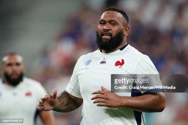 Uini Atonio of France during the Rugby World Cup France 2023 match between France and New Zealand at Stade de France on September 8, 2023 in Paris,...