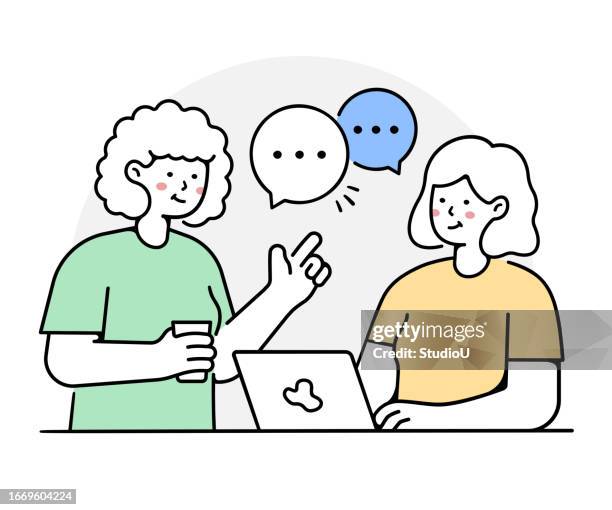 workplace learning - office conversation vector - female coach stock illustrations