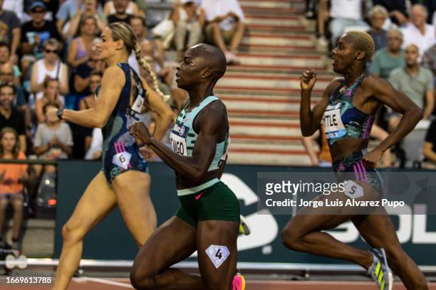 Lieke Klaver of The Netherlands, Shamier Little of The United States and Cynthia Bolingo of Belgium compete in the 400m women during the AG Memorial...