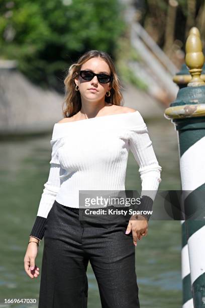 Emma Galeotti arrives at the Hotel Excelsior pier for the 80th International Venice Film Festival 2023 on September 09, 2023 in Venice, Italy.