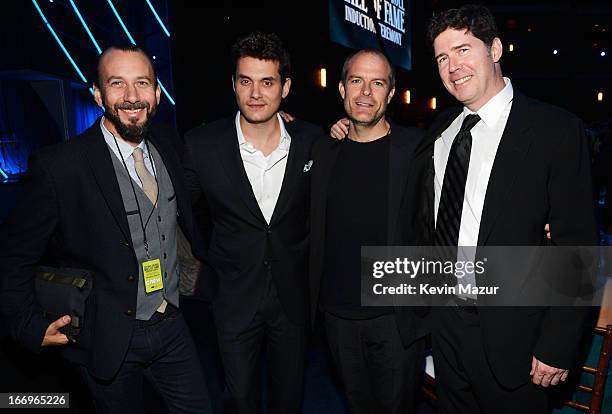 Singer John Mayer and guests attend the 28th Annual Rock and Roll Hall of Fame Induction Ceremony at Nokia Theatre L.A. Live on April 18, 2013 in Los...